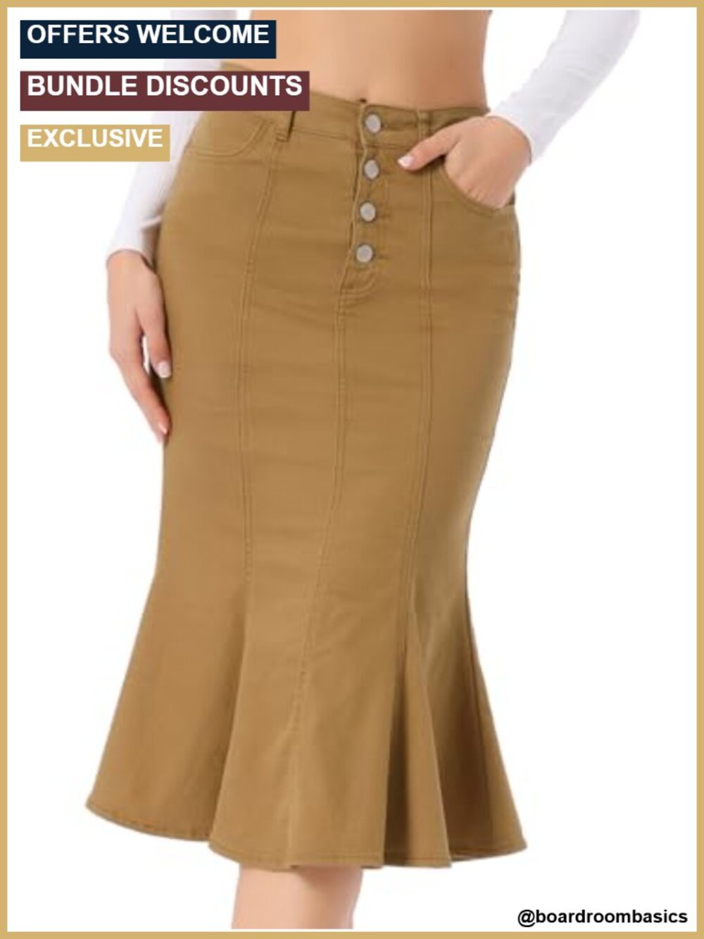 Fishtail Midi Denim Skirt High Waist Jean Skirt for Women